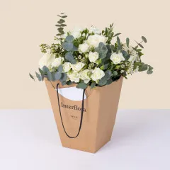White and green bouquet with decorative bag - Vert coton - France