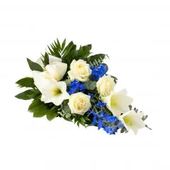 Blue and white funeral bouquet - Finland