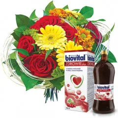 Kwiaty Kocham Cię Babciu, kwiaty kocham cię z biovitalem, bukiet kolorowych kwiatów