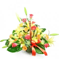  Bouquet of flowers, blushing beauty, flowers in a vase, pink gerbera, Peruvian lily