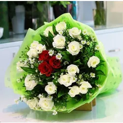 White and Red Roses Bouquet
