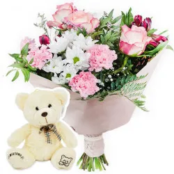 Pastel bouquet with teddy bear