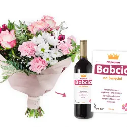 Pastel Bouquet with Wine for Grandma
