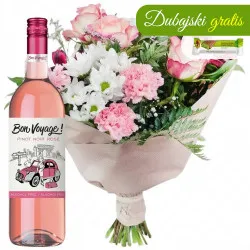 Bukiet pastelowy z winem bezalkoholowym Bon Voyage!
