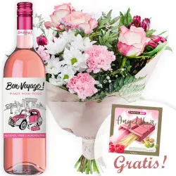 Pastel bouquet with Bon Voyage non-alcoholic wine!