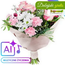 Bukiet pastelowy z muzycznymi życzeniami (AI) 