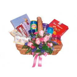 Gourmet Basket with Flowers