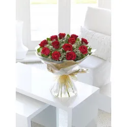 12 Czerwonych Długich Róż Ręcznie Wiązanych