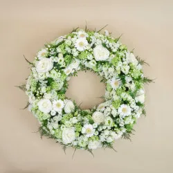 Funeral wreath in white tones