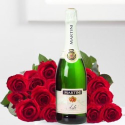 15 czerwonych róż z ekskluzywnym szampanem