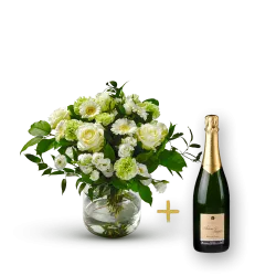 Stylish white bouquet with Champagne.