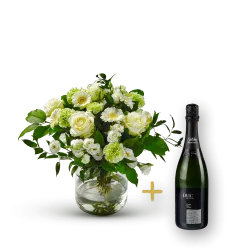 Stylish white bouquet with Cava