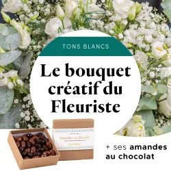 Bouquet blanc du fleuriste et ses amandes au chocolat