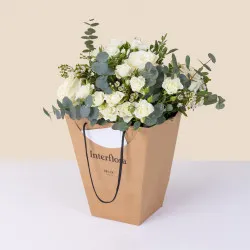 White and green bouquet with decorative bag - Vert coton