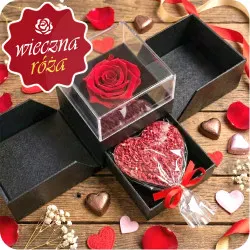 Eternal rose in a box with a chocolate
