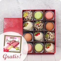Strawberries in White and Milk Chocolate with Coconut and Nut Topping and Macaroons