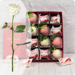 Strawberries in Chocolate with Raffaello and White Rose