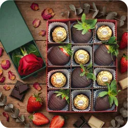 Dark And Gold W Gorzkiej Czekoladzie Z Ferrero Rocher + Czerwona Róża