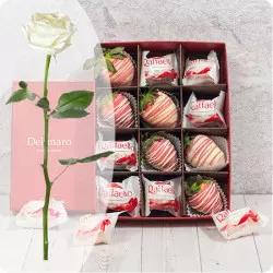 Strawberries in Chocolate with Raffaello and White Rose