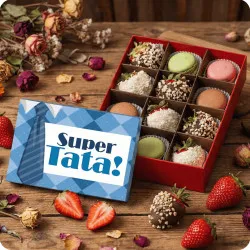 Strawberries in White and Milk Chocolate with Coconut and Nut Topping and Macaroons + Father's Day Chocolate Box