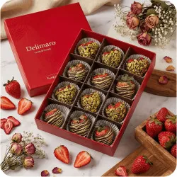 Dubai strawberries with pistachio filling and sprinkles