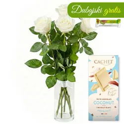 5 białych róż z czekoladą