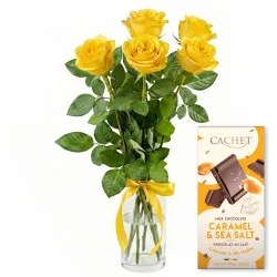5 yellow roses with chocolate
