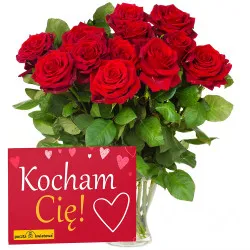 12 czerwonych róż + Kocham Cię