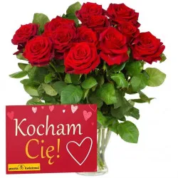 12 czerwonych róż + Kocham Cię