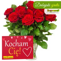 12 czerwonych róż + Kocham Cię