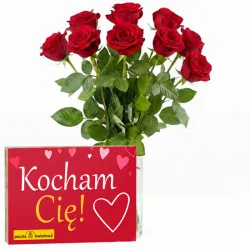 9 czerwonych róż + Kocham Cię