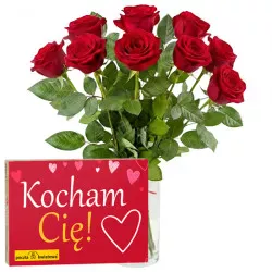 9 czerwonych róż + Kocham Cię