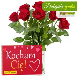 9 czerwonych róż + Kocham Cię
