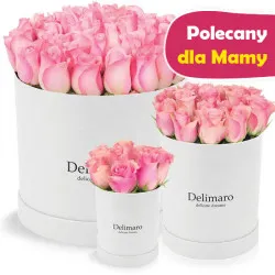 Pink roses in a white box