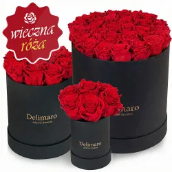 Eternal red roses in black gift box