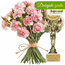 21 różowych goździków + statuetka najlepsza kobieta
