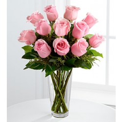 Bukiet Długich Różowych Róż - Zawiera Wazon