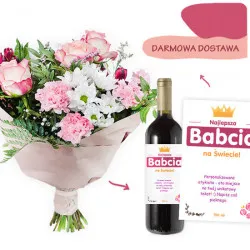 Bukiet Pastelowy z winem dla Babci