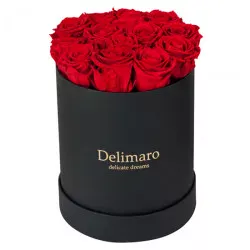 Eternal red roses in black gift box