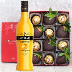 Dark And Gold Strawberries in Dark Chocolate with Ferrero Rocher + Advocaat