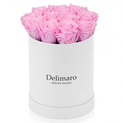 Eternal pink roses in white gift box