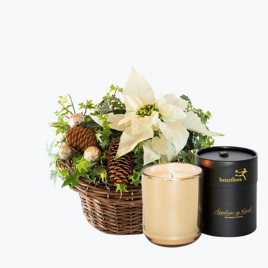 White Christmas Basket With Scented Candles