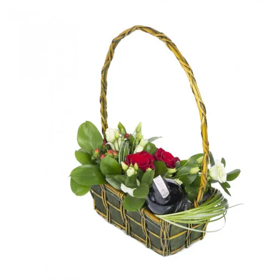 A basket with wine