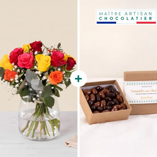 Roses multicolores et chocolats - Roses and chocolates