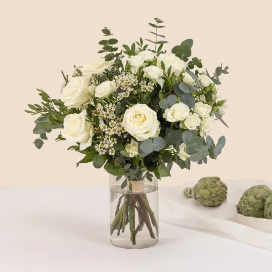 White and green bouquet with decorative bag - Vert coton