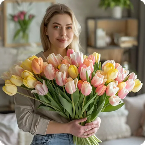 Piękny Bukiet Kolorowych Tulipanów