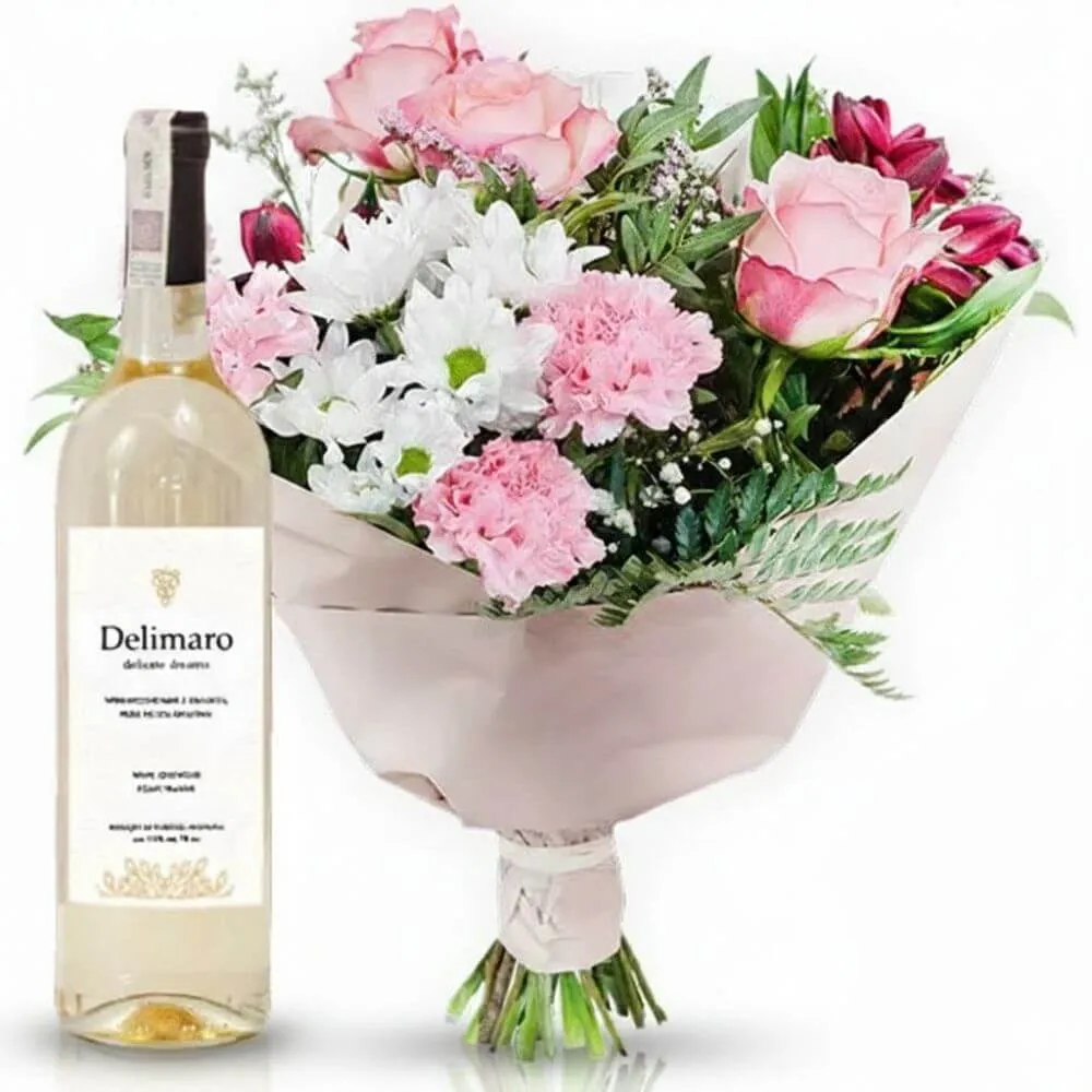 Bukiet pastelowy z winem