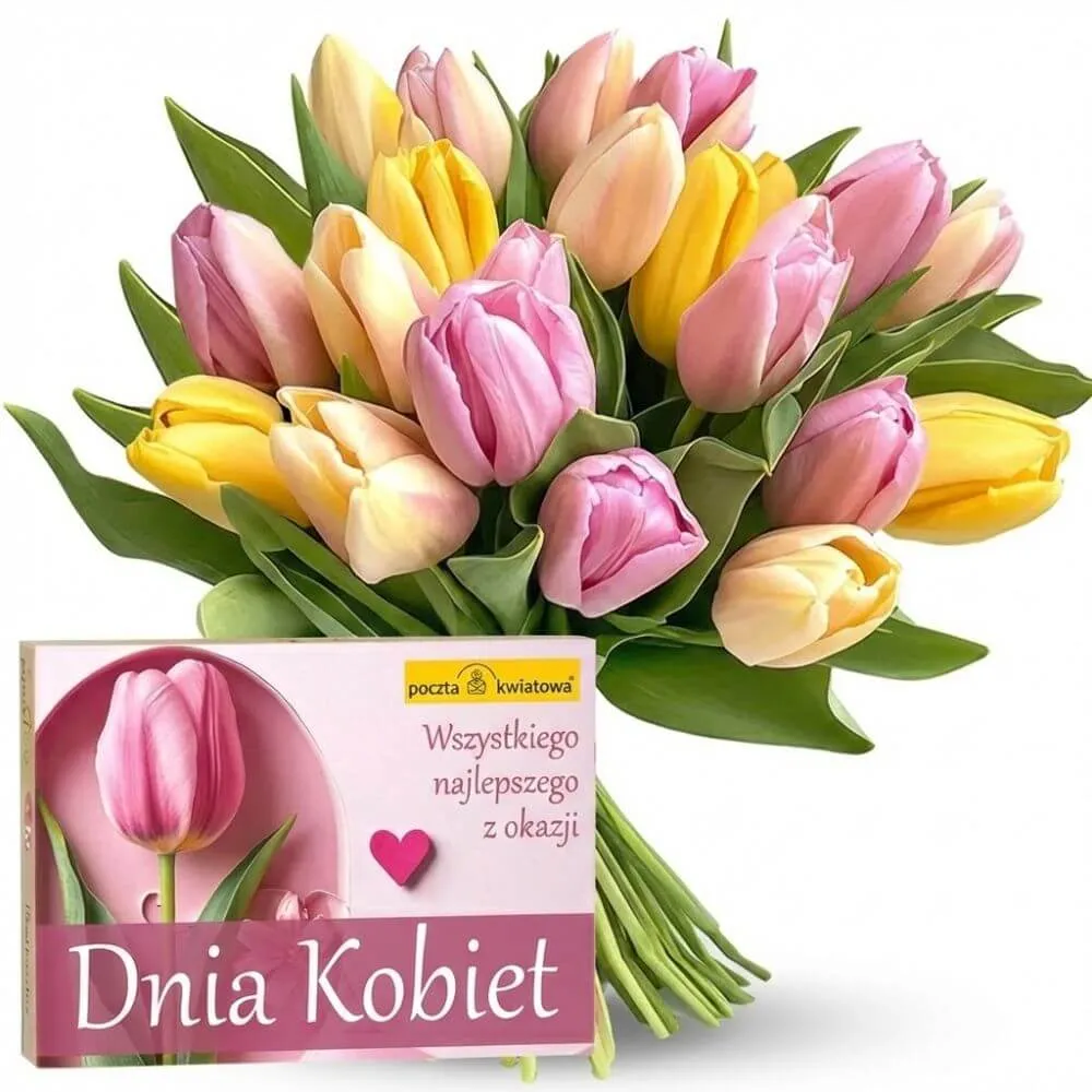 Świeże tulipany i bombonierka