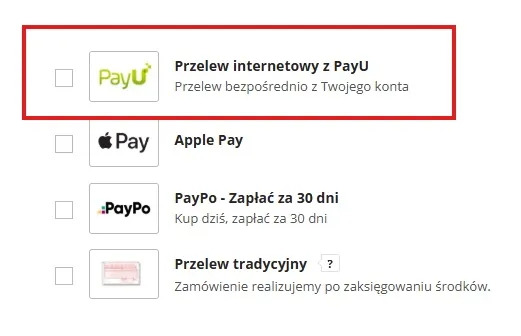 Krok 1 - Wybór PayU