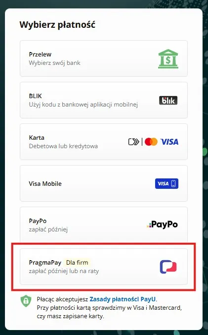 Krok 2 - Wybór PragmaPay